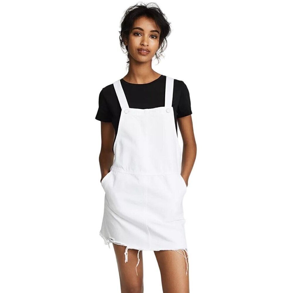 BLANKNYC Denim Lightbox White Overall Mini Dress Sz 27 Handpockets Adjust Strap